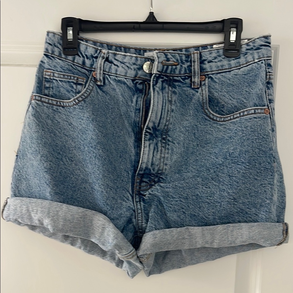 Zara Blue Jean Shorts High-Waisted Cuffed